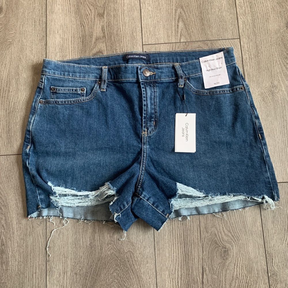 Calvin Klein high rise shorts sits at natural waist
